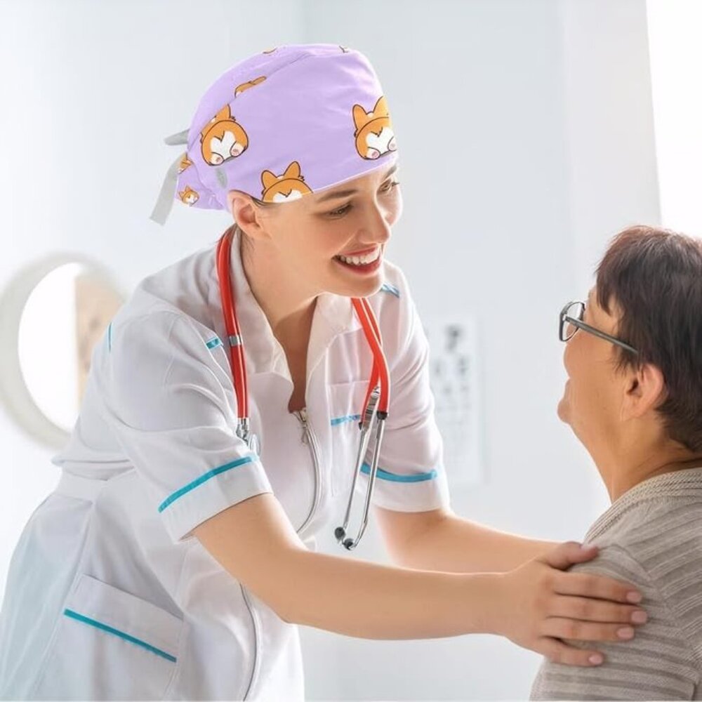 Adjustable Surgical Scrub Cap with Button Sweatband and Bow Hair Scrunchy - Picture 6 of 7